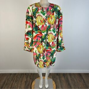 Simon Chang Vintage Colorful Patterned Power Shoulder Trench Coat 10